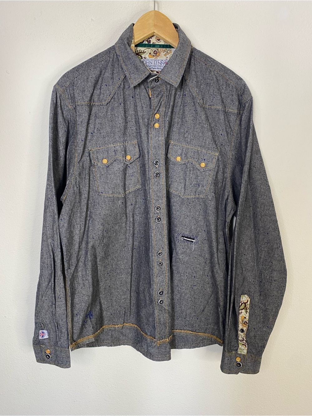 John Lennon English Laundry Gray Cotton Dress Shirt XL Paisley Velvet Eclectic
